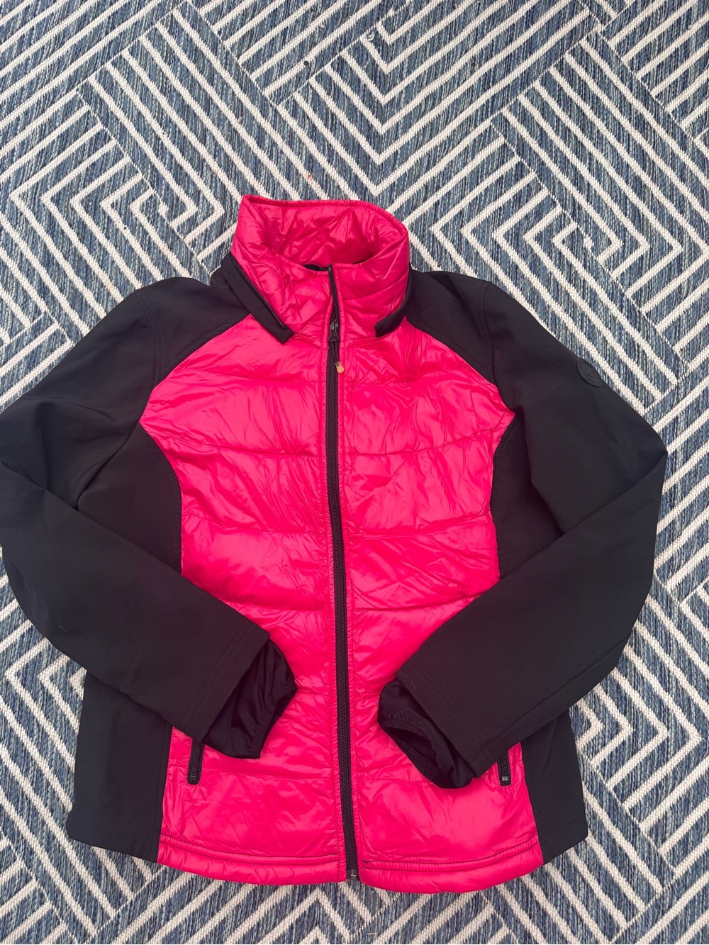 Women's Hot Pink and Black Quilted Puffer Jacket